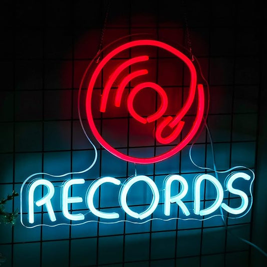 Vinyl Records Neon Sign, Neon Lights For Wall Decor, Funky Music Led Wall Decor, Aesthetic Grunge Neon Sign Room Decor -Energize Your Space With Magical Ambiance(16.5 X 12.6 inch)