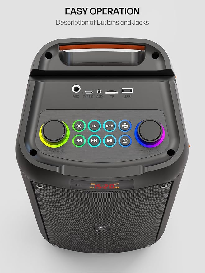 Karaoke Machine for Adults, Portable Bluetooth Speaker with 2 Wireless Microphones, PA System with Disco Lights for Big Party, Outdoor, Supports USB/TF/REC/AUX, Ideal Gifts for Family, Music Lover