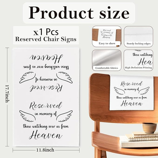 Reserved Seating Chair Signs, In Loving Memory Memorial Wedding Sign Pew Cloths Seating Placeholder for Church Pews, Wedding Decorations for Reception Celebrations Event (Heaven, 1 PC)
