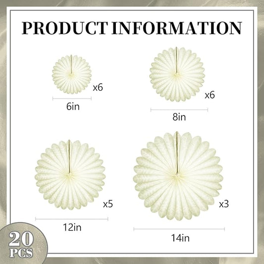 20 Pcs Cream White Hanging Paper Fan, Hanging Honeycomb Round Paper Fans for Weddings, Birthdays, Christmas, Baby Showers, Classroom, Events Ceiling Party Supplies Decorations