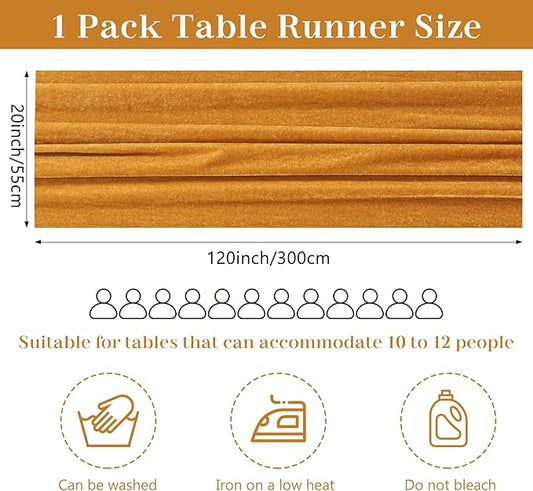Velvet Table Runner 20 x 120 Inches 10ft Luxurious Thick Soft Velvet Christmas Thanksgiving Wedding Reception Table Runner for Party Reception Decorations(Gold, 1 Pack)