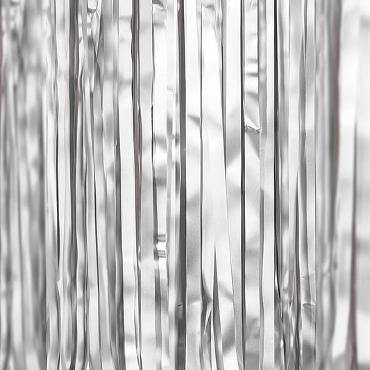 ParyWoo Silver Streamers 3pcs Tinsel Backdrop 8.2FT Metallic Tinsel Foil Fringe Streamer Curtains Party Photo Booth Backdrop for Graduation Baby Shower Bachelorette Wedding Disco Party Decorations