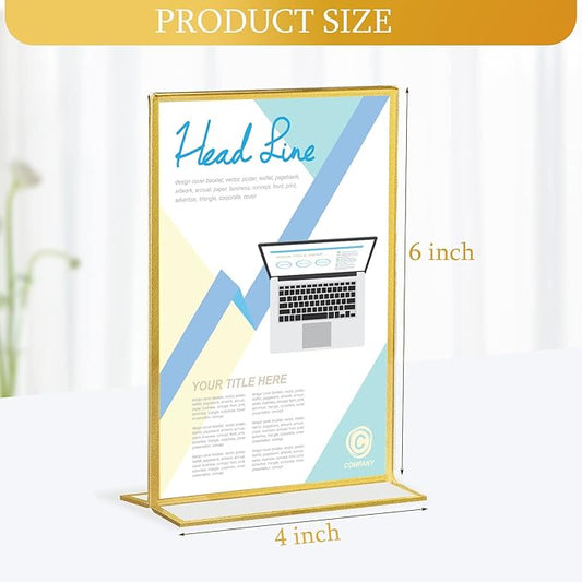 Hoteam 24 Pack 4 x 6 Clear Acrylic Sign Holder with Gold Borders, Gold Picture Frame, Double Sided Wedding Table Number, Acrylic Menu Stands for Wedding Table, Restaurant Sign, Photos Display