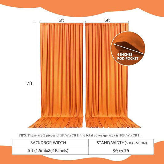 2 Panels Orange Backdrop Curtain, 10 x 7 Feet Background Curtains for Parties, Weddings, Baby Showers, Bachelorette Halloween, Christmas Birthday Party Photoshoot Backdrop Curtains Decorations