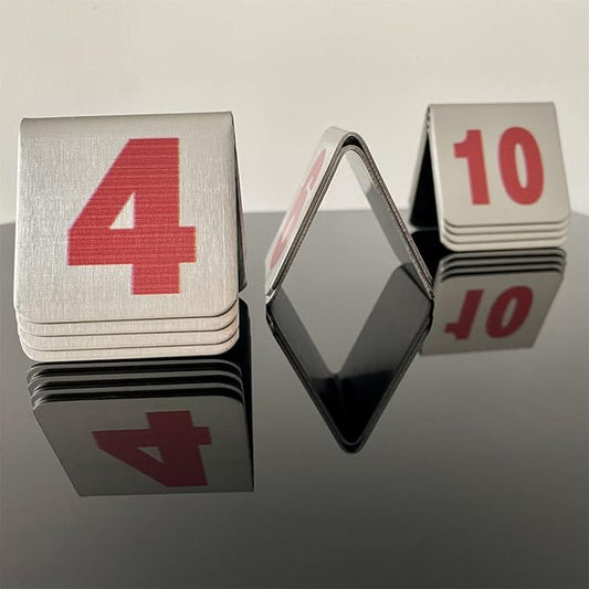 10 Pcs Metal Place Cards Stackable Tent Style Table Numbers,Place Card Holders for Celebration Wedding Party Restaurants Cafes Bars Gatherings meeting Room Board Game Serial (Small 1-10, Red)