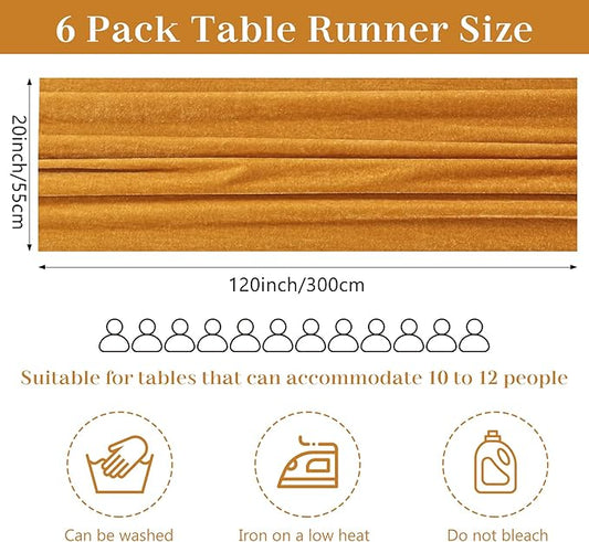 Velvet Table Runner 20 x 120 Inches 10ft Luxurious Thick Soft Velvet Christmas Thanksgiving Wedding Reception Table Runner for Party Reception Decorations(Gold, 6 Pack)