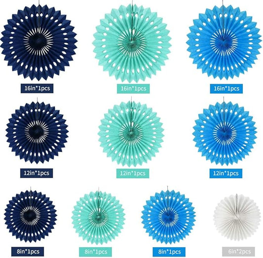 BEISHIDA Blue White Hanging Honeycomb Round Paper Fans Decoration Kit for Baby Boy Shower 1st Birthday Navy Ocean Wedding Under The Sea Theme Photo Booth Backdrops Paper Party Supplies(11packs)