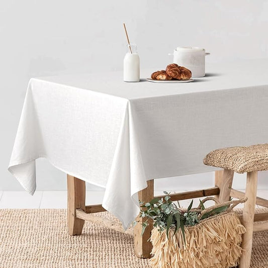 MIULEE White Linen Cotton Blend Tablecloth Rectangle, Luxury Waterproof Stain Resistant Durable Farmhouse Oblong Table Cloth for Dining Party Christmas Weddings Birthday Picnic Events, 52 x 84 inch