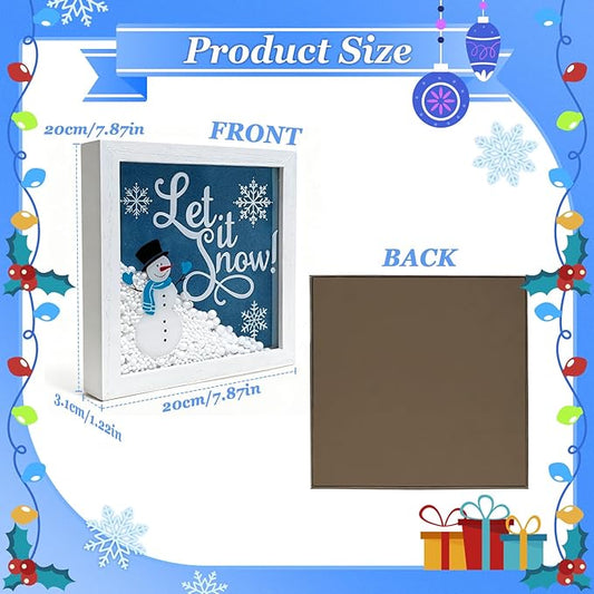 Christmas Wooden Tabletop Sign Blue Snowman with Snowflake Block Sign Xmas Table Centerpiece for Winter Holiday Party Home Shelf Fireplace Mantle Decoration