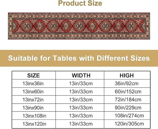 Boho Floral Vintage Table Runner, Red Grey Retro Flower Rustic Country Farmhouse Abstract Pattern for Home Kitchen Table Decor Dining Coffee Room Party Decor 13x120in