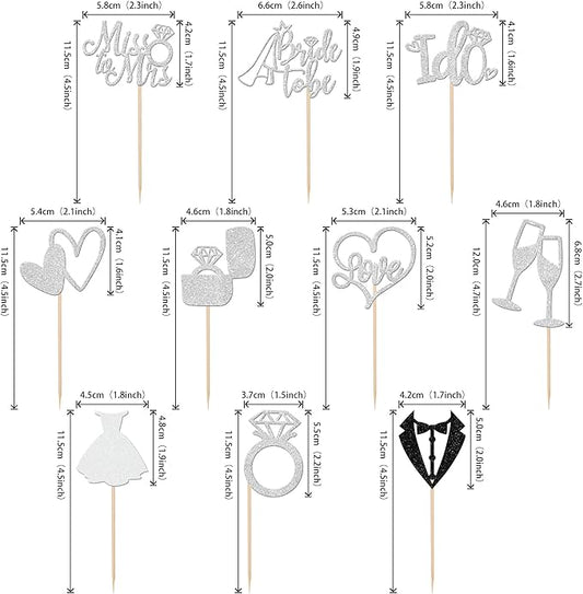 30 PCS Bride to Be Cupcake Toppers Glitter Wedding Cupcake Decorations I Do Love Heart Ring Miss to Mrs Cupcake Picks for Wedding Engagement Bridal Shower Party Cake Decorations Supplies Silver