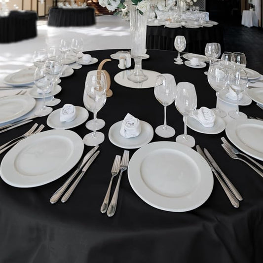 Fitable 6 Pack Black Tablecloths for Round Tables - 108 Inches in Diameter - Stain Resistant and Washable Table Clothes, Polyester Fabric Table Covers for Wedding, Party, Banquet, Formal Events