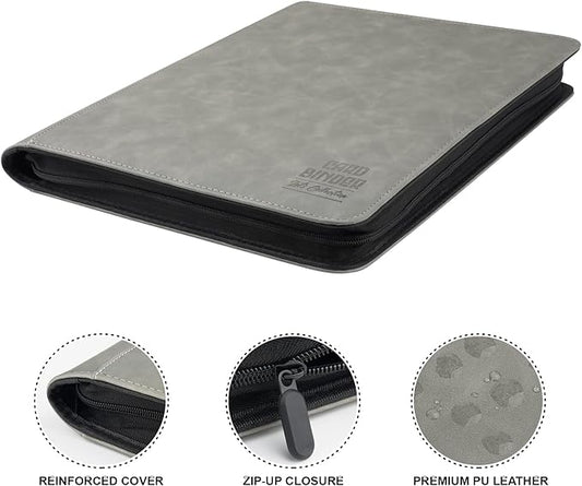 Toploader Binder with 9-Pocket Pages, Holds 288 "3×4" Rigid Toploader Hard Cases, Card Holder for Collectible Cards or Sports Cards, Durable Sleeves for Storage & Display (Gray)