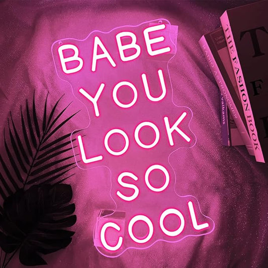 Babe You Look So Cool Neon Sign,Pink Dimmable LED Light Signs for Wall Art Decor,Backdrop for Game Room Bar Bedroom Club Party Man Cave,Gift for Boys Teen Men USB Powered(14.2"*8.4")