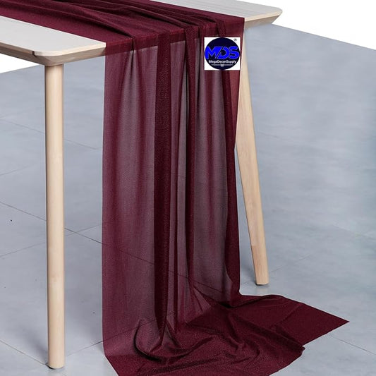 MDS Halloween Chiffon Table Runner - 20 Pack, 29 x 170 Inches, 14ft Each - Sheer Spooky Table Runners for Haunted House Parties, Trick-or-Treat Tables, Witchy Décor, Wedding & Events - Burgundy