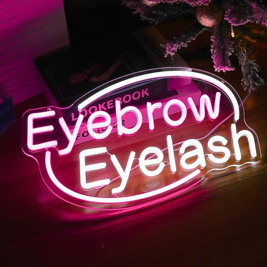 Eyebrows Eyelash Neon Sign, Pink and White Letter Neon Lights For Wall Decor, Girls Makeup Room Bedroom Beauty Salon Eyelash Studio Decoration(16.5 X 10.2 inch)