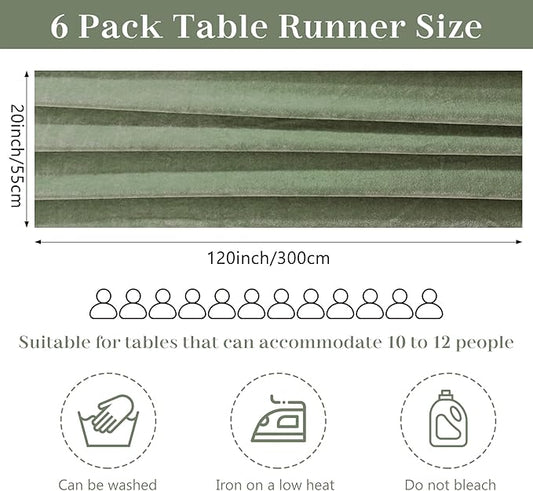 Velvet Table Runner 20 x 120 Inches 10ft Luxurious Thick Soft Velvet Christmas Thanksgiving Wedding Reception Table Runner for Party Reception Decorations(Sage Green, 6 Pack)