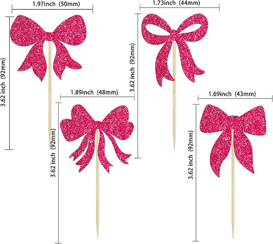 Gyufise 36Pcs Bow Cupcake Toppers Glitter Bowknot Cupcake Picks Bow Tie Birthday Decorations Princess Bow Cupcake Decorations for Bowknot Theme Baby Shower Birthday Party Supplies Rose Red