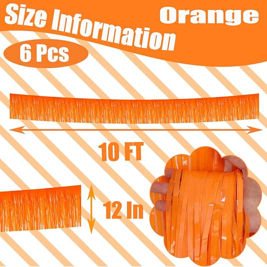 6 Pack 10 Feet Foil Fringe Garland Metallic Tinsel Streamers Banner Wall Hanging Backdrop Banner for Parade Floats, Thanksgiving, Christmas, Birthday, Halloween Party Decorations(Macaron Orange)