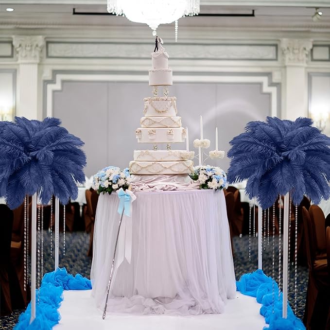 Maitys 90 Pcs Large Natural Ostrich Feathers Bulk 14-16 Inch (35-40cm) 12-14 Inch (30-35cm) 10-12 Inch (25-30cm) Ostrich Feathers Plumes for Centerpieces Wedding (Navy Blue)