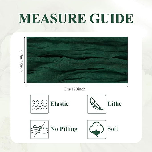 Asee'm 3PCS Table Runner Cheesecloth 10FT Emerald Green Boho Gauze Fabric Rustic Sheer Cheese Cloth Runners for Wedding Bridal Shower Party Spring Easter Decoration