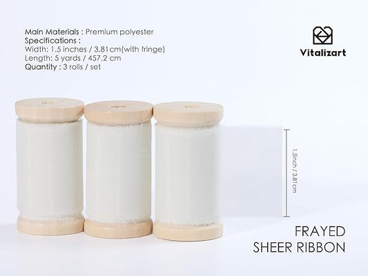 Vitalizart White Organza Ribbon Frayed Sheer Organza 1.5" Silk Like Ribbons for Gift Wrapping Craft Flower Bouquet Wedding Invitations Mesh Fabric Off White Ivory 15 Yards