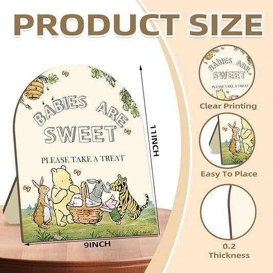 Classic Winnie Baby Shower Welcome Sign, Classic Pooh Babies are Sweet Please Take A Treat Sign, Cute Animals Decor Welcome Sign, Birthday Party Decor Supplies 9 * 11IN