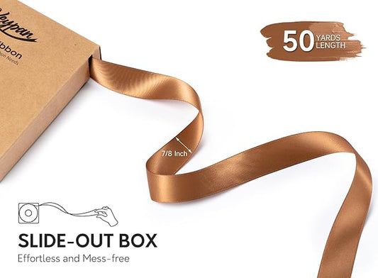 Brown Satin Ribbon 7/8 Inch 50 Yards Double-Faced Polyester Ribbons for Gift Wrapping Crafts Flower Bouquet Wedding Paper Christmas Holiday Decor