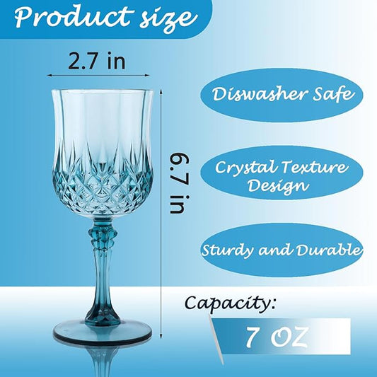 Plastic Wine Glasses,Plastic Goblets Vintage Style Cordial Drinking Glasses for Wedding Reception, Grand Event Party Supplies (48, Dusty Blue)