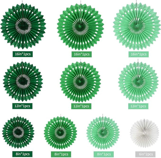 BEISHIDA Green White Party Decoration Hanging Honeycomb Round Paper Fans Kit for Theme Birthday Baby Shower Summer Forest Patrick's Irish Backdrop Party Supplies(11packs)