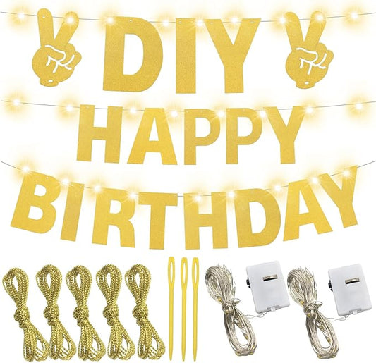 167Pcs DIY Glitter Customizable Banner Kit Custom Banner Happy Birthday Personalized Letter Banners Decor for Christmas Baby Shower Birthday Party Decorations Supplies(Glitter Gold)