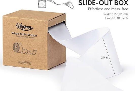 White Satin Ribbon Double-Faced Wired Ribbons for Gift Wrapping Flower Bouquet Bows Wedding Invitation Christmas Decor Crafts 2-1/2 Inch 10 Yards
