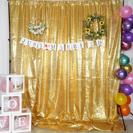 Poise3EHome 6Ft x 8Ft Gold Sequin Backdrop, Glitter Thick Satin Background Drapes, Sparkly Opaque Photography Curtain, Sequence Xmas Thanksgiving Backdrop for Wedding Party Holiday Festival Decor