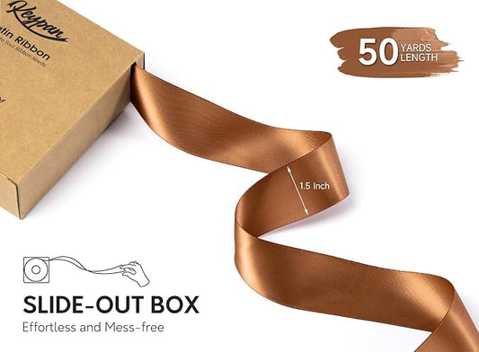 Brown Satin Ribbon 1-1/2 Inch 50 Yards Double-Faced Polyester Ribbons for Gift Wrapping Crafts Flower Bouquet Wedding Paper Christmas Holiday Decor