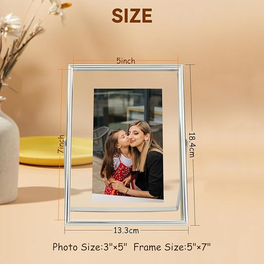 Silver Floating Frame (5"x7", Vertical), For Picture 4x6, 3.5x5, 2x3, Small Desktop Photo Frame, Classy Gift For Festival, Wedding, Home or Office Décor