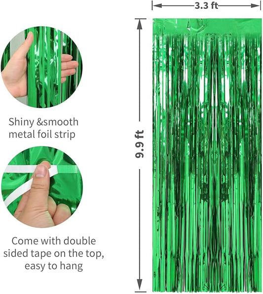 Crosize 2 Pack 3.3 x 9.9 ft Green Foil Fringe Backdrop Curtain, Streamer Backdrop Curtains, Streamers Birthday Party Decorations, Tinsel Curtain for Parties, Galentines Decor, Preppy, Photo Booth