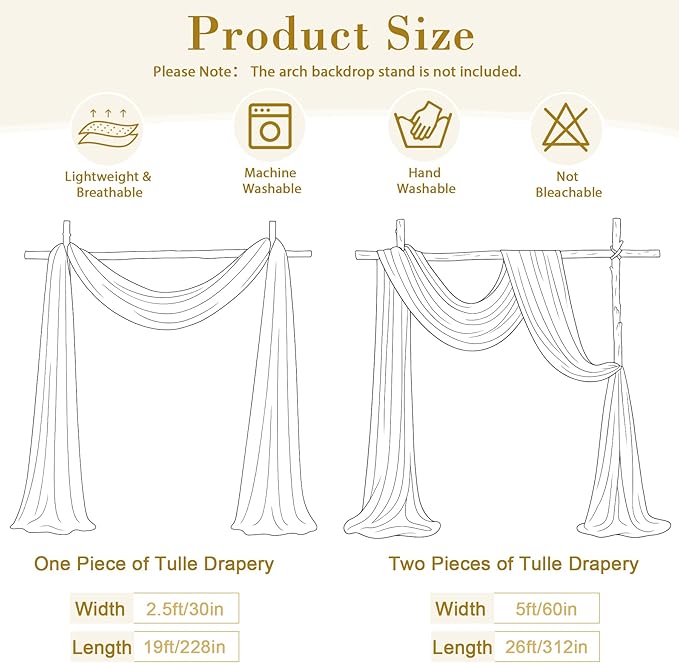Wedding Arch Draping Fabric Backdrop 2 Panel 30" x 19Ft Sage Green Drapes Curtains for Wedding Reception Sheer Tulle Backdrop Curtain for Ceremony Birthday Party Baby Shower Arbor Ceiling Decorations