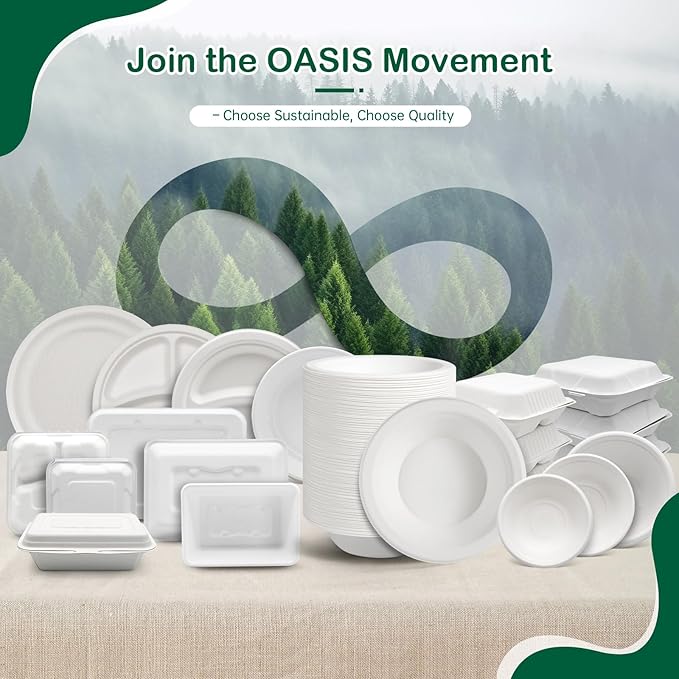 ๐๐ ๐๐ง๐๐ก, ๐๐๐-๐๐๐๐ค Compostable Paper Plates, Heavy-Duty Biodegradable Disposable Dish Made from Bagasse, Perfeck for Snacks, Desserts, Party, Wedding and More (White)