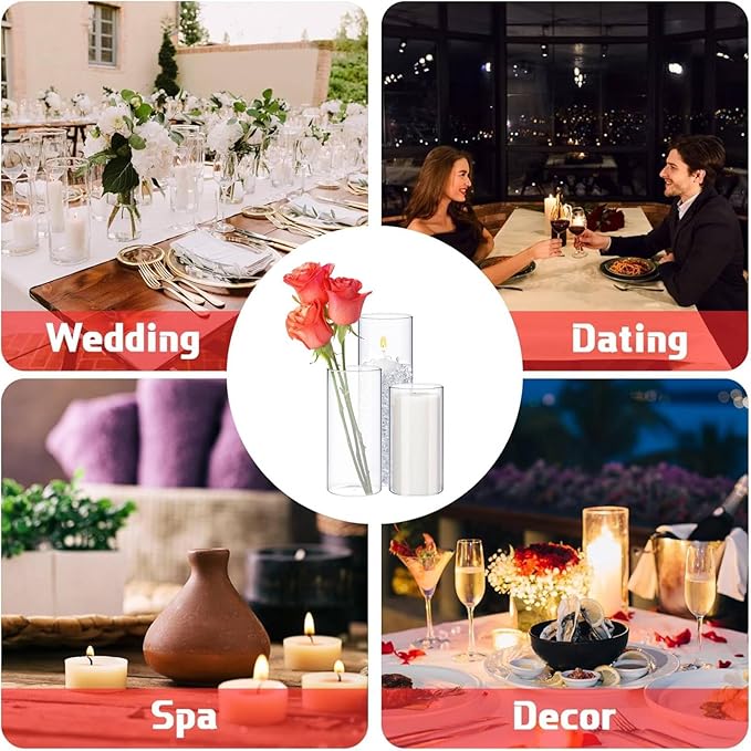 Thin Glass Cylinder Vases 2.5''/3.3'' Diameter 2mm Wall Thickness Clear Flowers Vase Hurricane Floating Candles Holders for Table Centerpieces Wedding Decor(2.5'' X 5'',6'',8'',48 Pcs)