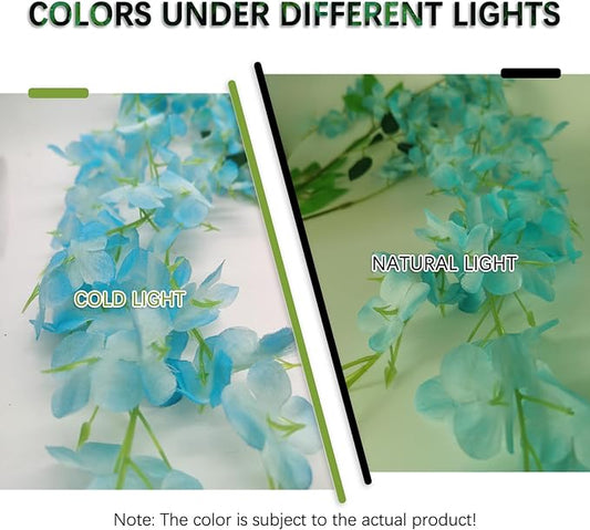 24 Pack Lake Blue Wisteria Hanging Flowers Garland, 3.77 Feet Artificial Flower Vines, Fake Wisteria, Artificial Vines Hanging Garland for Backdrop Outdoor Yard Garden Decor