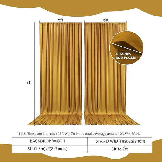 2 Panels Gold Backdrop Curtain, 10 x 7 Feet Background Curtains for Parties, Weddings, Baby Showers, Bachelorette Halloween, Christmas Birthday Party Photoshoot Backdrop Curtains Decorations