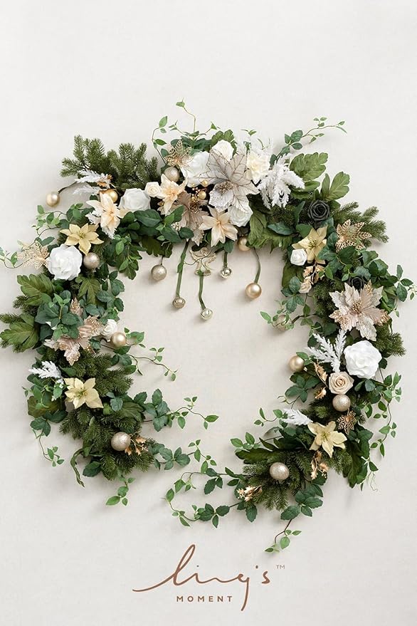Ling's moment 9FT Christmas Flower Garland, Handcrafted Wedding Sweetheart Table Centerpieces Head Table Decor Arch Backdrop Decorations for Wedding | Gold