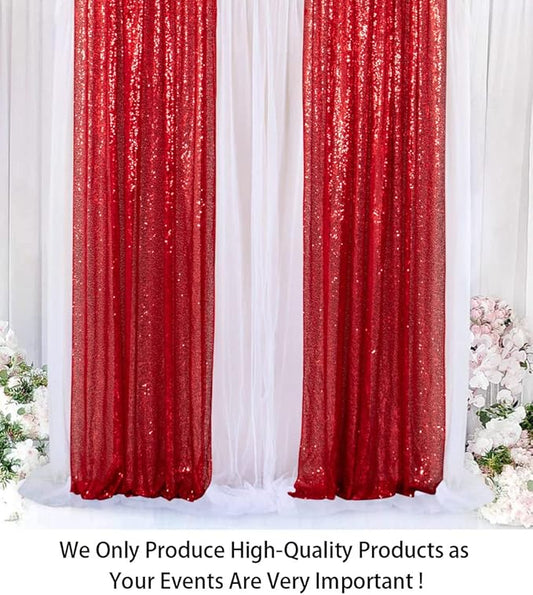 ShinyBeauty Sequin Curtains 2 Panels Red 2FTx8FT Sequin Photo Backdrop Red Sequin Backdrop Curtain Pack of 2-1011E