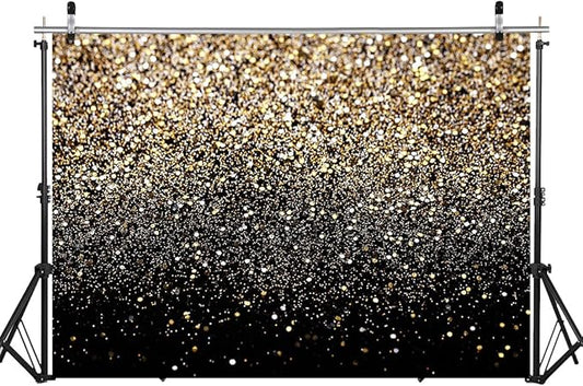 WOLADA Black and Gold Backdrop Golden Glitter Backdrop for Photography Wedding Birthday Baby Shower Party Photo Studio 7x5FT 11176