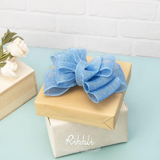 Ribbli Baby Blue Burlap Wired Ribbon, 2-1/2” Inch x Continuous 20 Yard, Wired Edge Ribbon for Wreaths,Big Bows,Tree Decoration,Outdoor Decoration