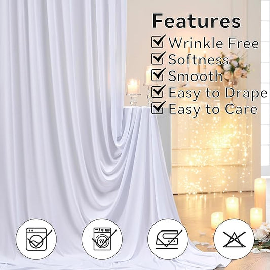 20ft x 15ft White Wrinkle Free Backdrop Curtains for Parties,Silky Polyester Fabric Wedding Ceiling Drapes, 4 Panels 15ft Photo Back Drop Drapes for Baby Shower Photography Stage Background Cloth