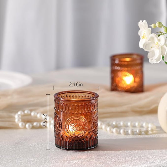 24 Pcs Amber Votive Candle Holders, Glass Tealight Candle Holders for Home Decor, Wedding Table Centerpiece, Birdal Shower, Party