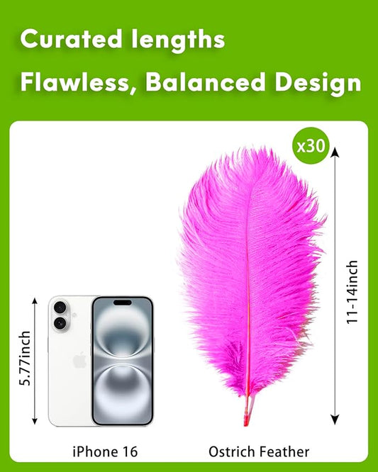 NEWONG 30pcs Fuchsia Ostrich Feathers Natural Bulk 11-14inch(28-35cm) Vase Craft Wedding Home Party Centerpieces Christmas Day Decoration