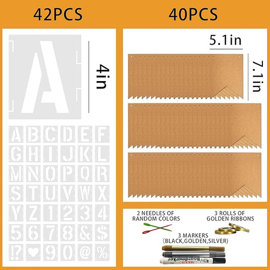 40 PCS Banner Customizable DIY Banners Kit - Blank Flags with Alphabet Templates Markers Ribbon for Personalized Party Decor Birthday Wedding Baby Shower