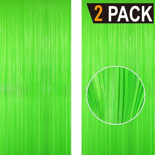 GOER 6.4 ft x 8.2 ft Metallic Tinsel Foil Fringe Curtains Party Photo Backdrop Party Streamers for Birthday,Graduation,New Year Eve Decorations Wedding Decor(2 Packs,Candy Lime Green)